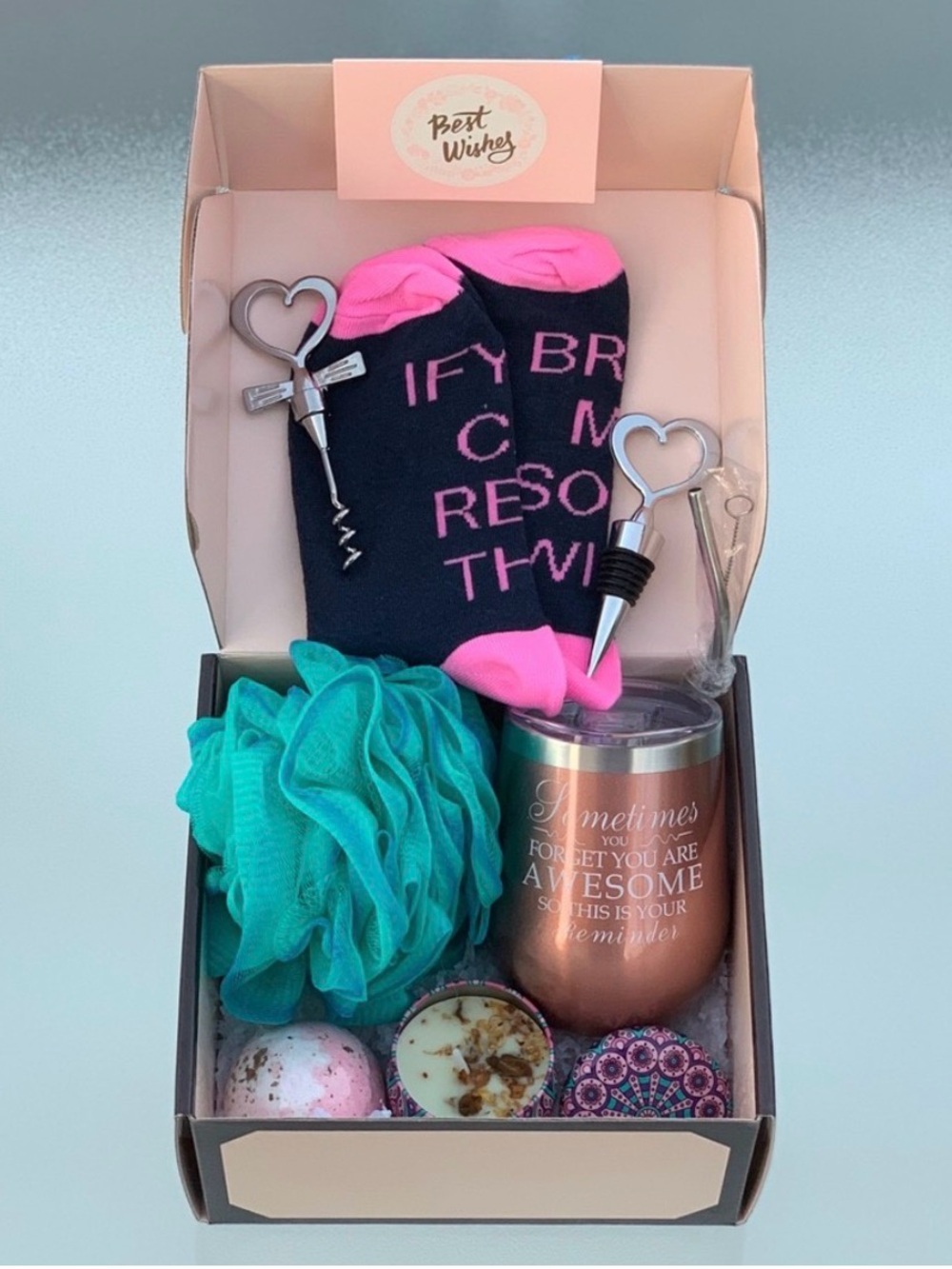 Inspirational “You Are Awesome” 10-Piece Wine & Bath Themed Women’s Gift Box